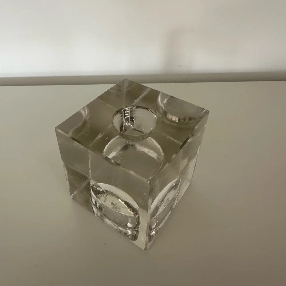 Anthropologie Solid Crystal Glass Reversible Cube Candle Holder 3